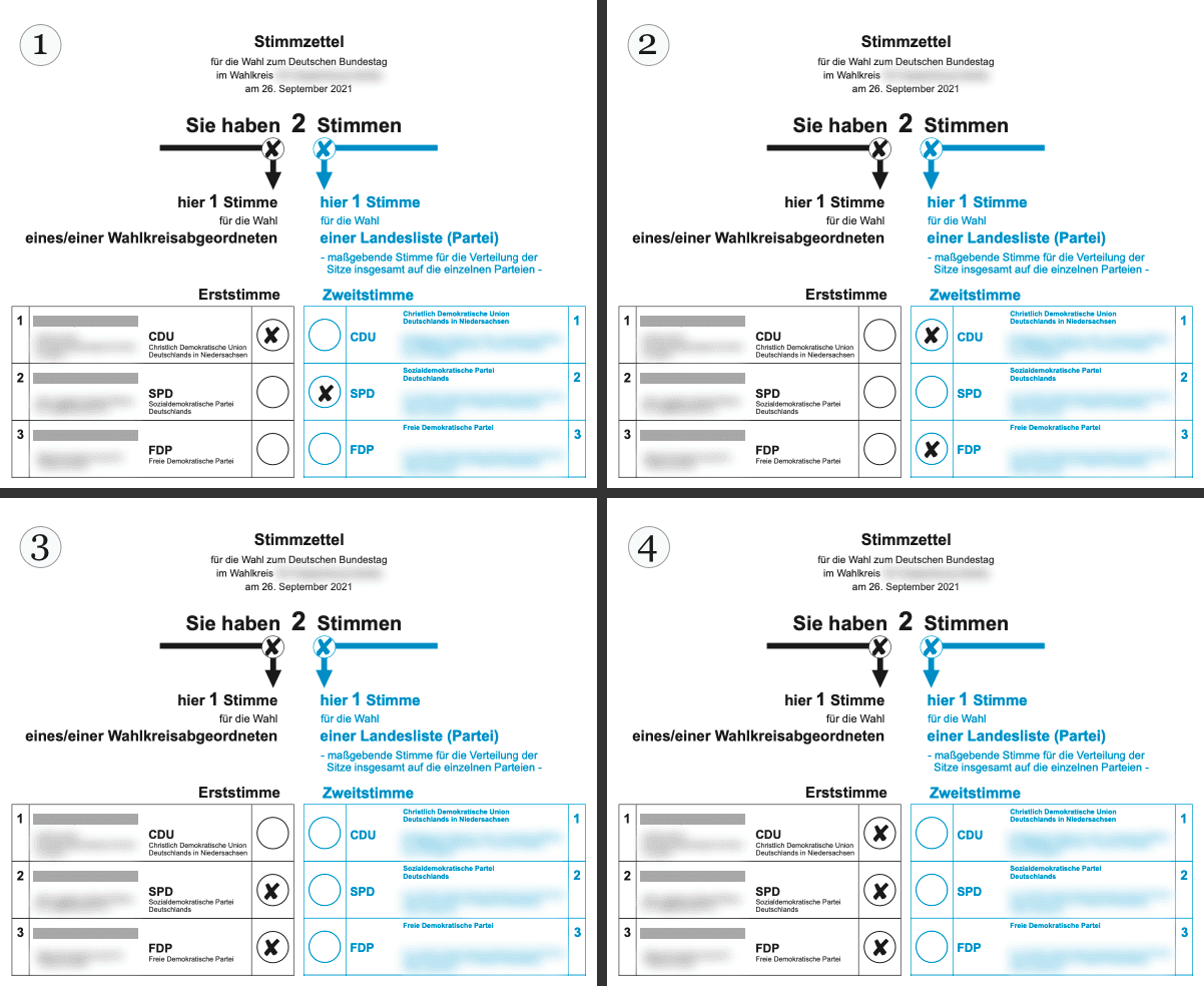 Welcher Stimmzettel wäre bei einer Bundestagswahl gültig ?